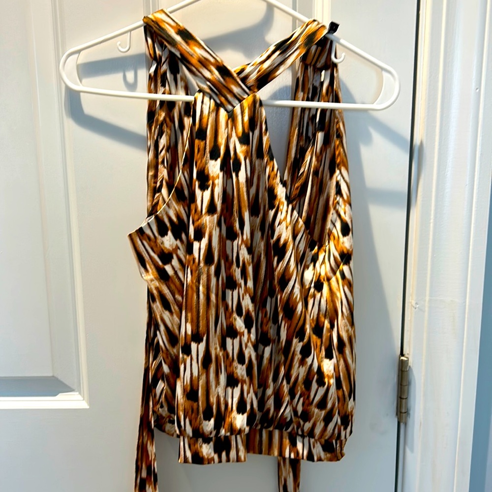Express Printed Halter Tie Neck Banded Bottom Top